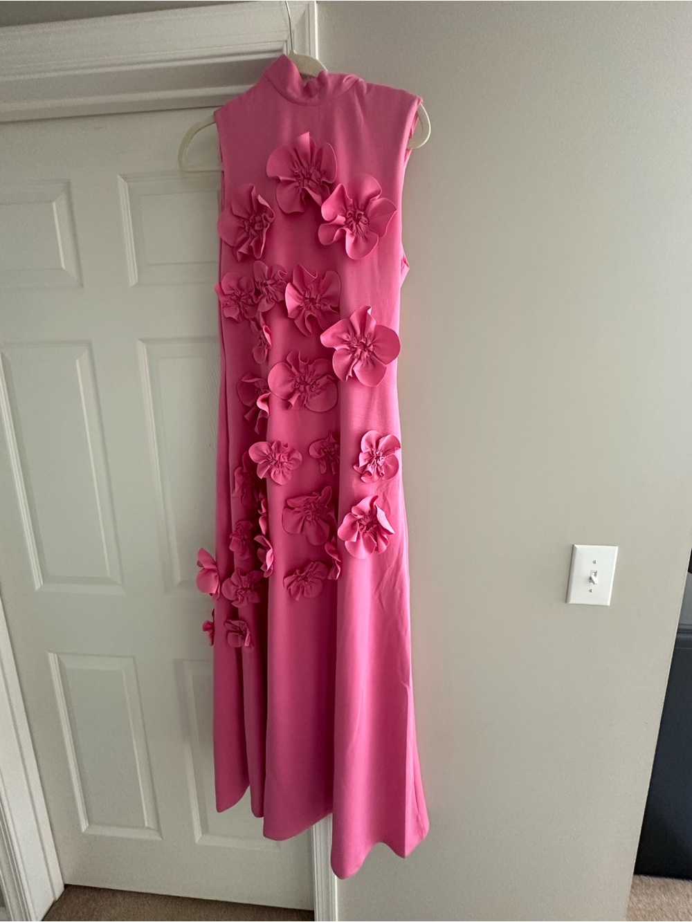 Pink Floral Appliqué Sleeveless Maxi Dress